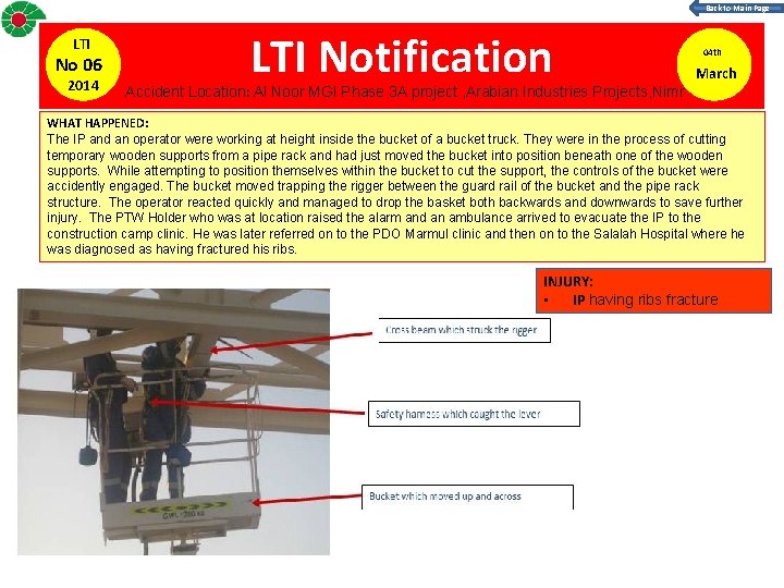 Back to Main Page LTI No 06 2014 LTI Notification Accident Location: Al Noor