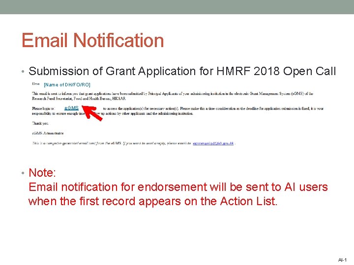 Email Notification • Submission of Grant Application for HMRF 2018 Open Call [Name of