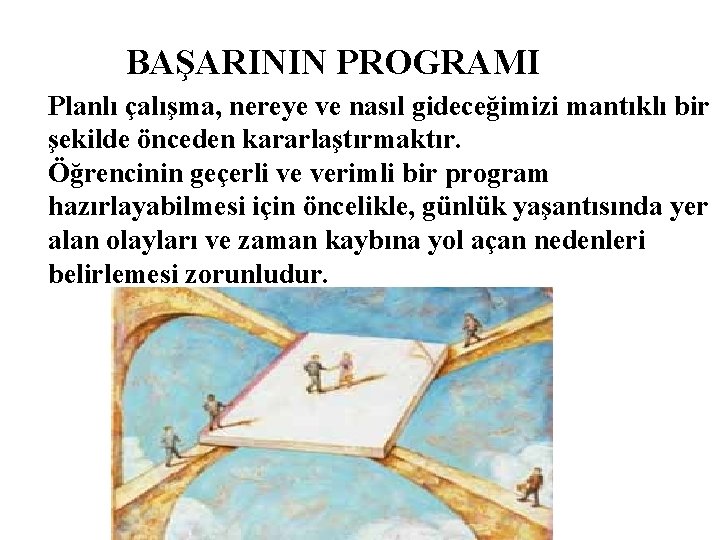 BAŞARININ PROGRAMI Planlı çalışma, nereye ve nasıl gideceğimizi mantıklı bir şekilde önceden kararlaştırmaktır. Öğrencinin