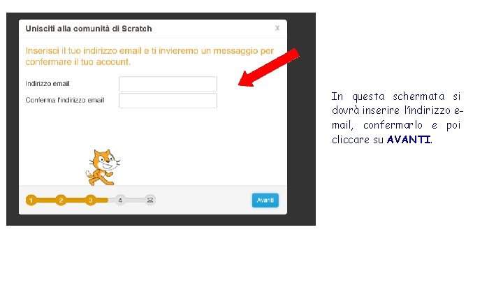 In questa schermata si dovrà inserire l’indirizzo email, confermarlo e poi cliccare su AVANTI.