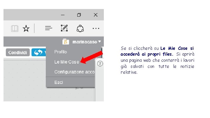 Se si cliccherà su Le Mie Cose si accederà ai propri files. Si aprirà