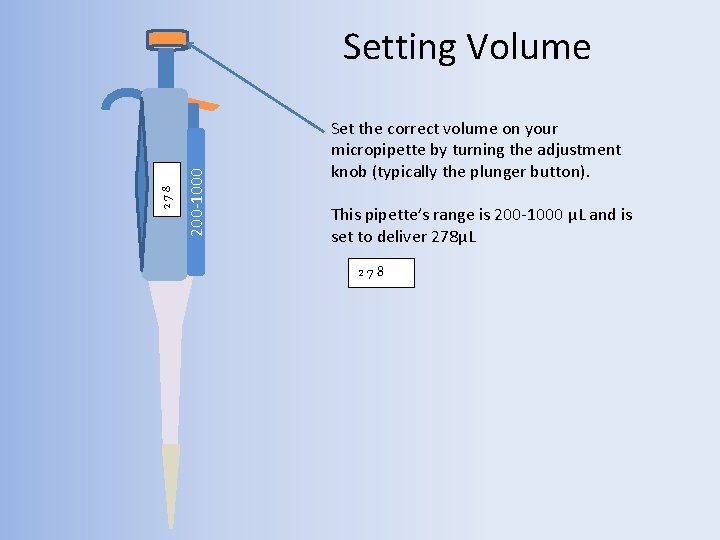 200 -1000 278 Setting Volume Set the correct volume on your micropipette by turning