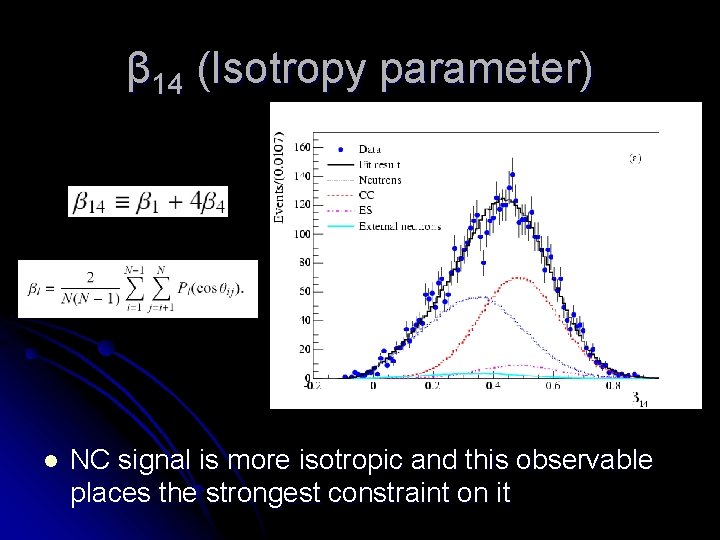 β 14 (Isotropy parameter) l NC signal is more isotropic and this observable places