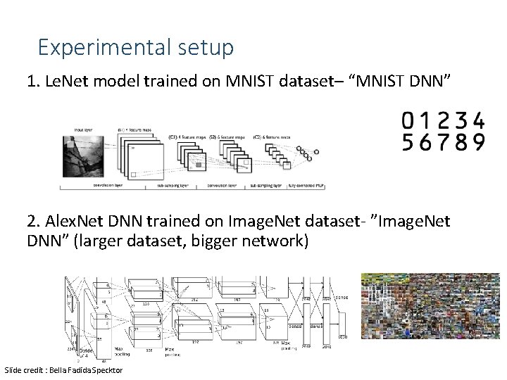 Experimental setup 1. Le. Net model trained on MNIST dataset– “MNIST DNN” 2. Alex.