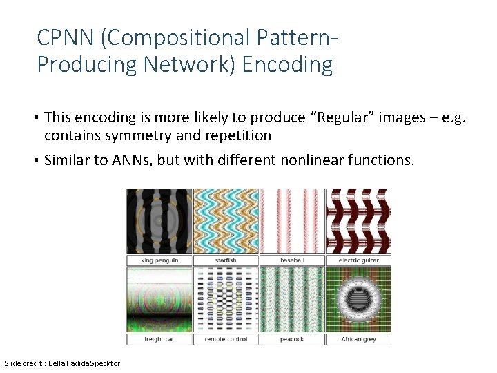 CPNN (Compositional Pattern. Producing Network) Encoding ▪ This encoding is more likely to produce