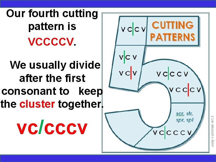 Our fourth cutting pattern is VCCCCV. vc/cccv Judy Fuhrman 4/13 We usually divide after