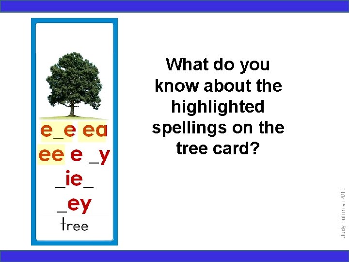 Judy Fuhrman 4/13 What do you know about the highlighted spellings on the tree