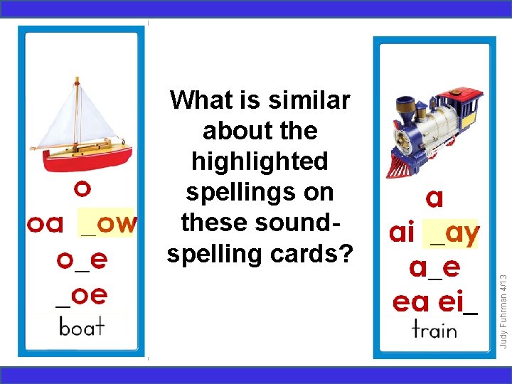 Judy Fuhrman 4/13 What is similar about the highlighted spellings on these soundspelling cards?