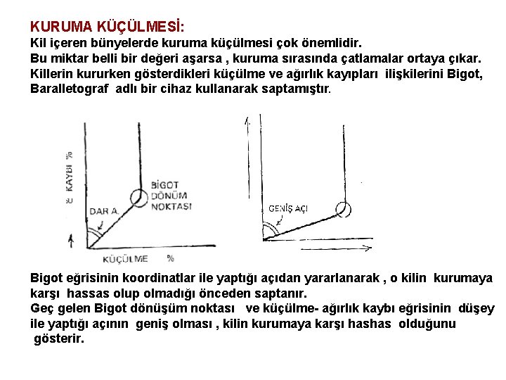 KURUMA KÜÇÜLMESİ: Kil içeren bünyelerde kuruma küçülmesi çok önemlidir. Bu miktar belli bir değeri