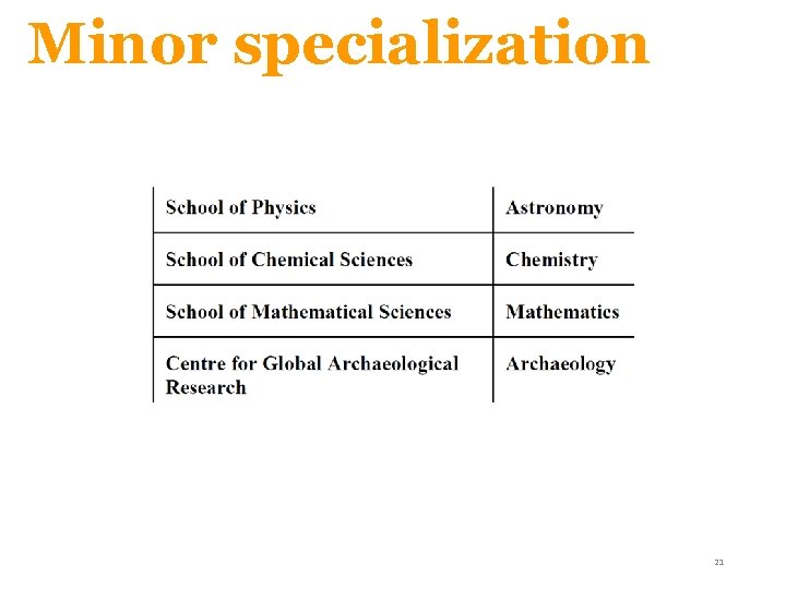Minor specialization 21 