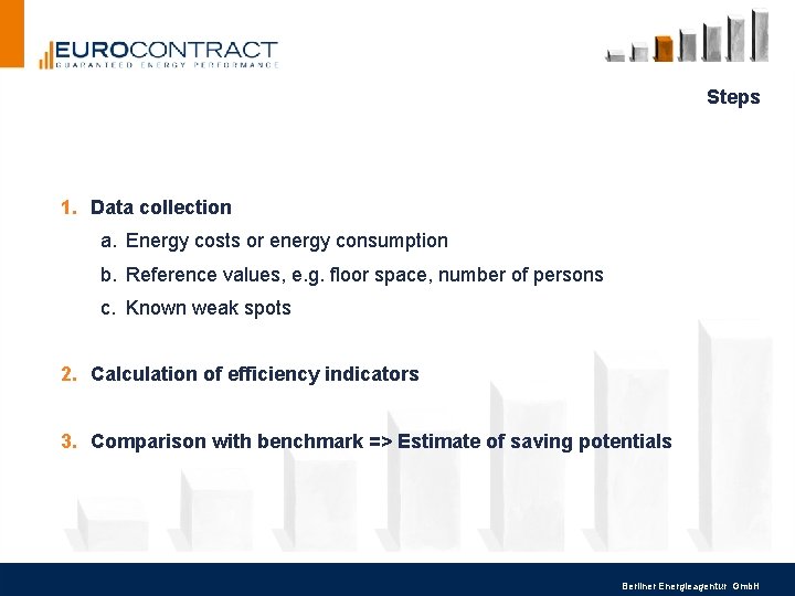 Steps 1. Data collection a. Energy costs or energy consumption b. Reference values, e. Steps 1. Data collection a. Energy costs or energy consumption b. Reference values, e.