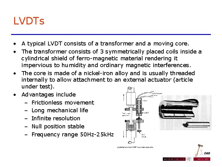 LVDTs • A typical LVDT consists of a transformer and a moving core. • LVDTs • A typical LVDT consists of a transformer and a moving core. •