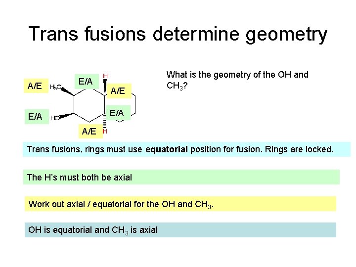 Trans fusions determine geometry A/E E/A A/E What is the geometry of the OH Trans fusions determine geometry A/E E/A A/E What is the geometry of the OH