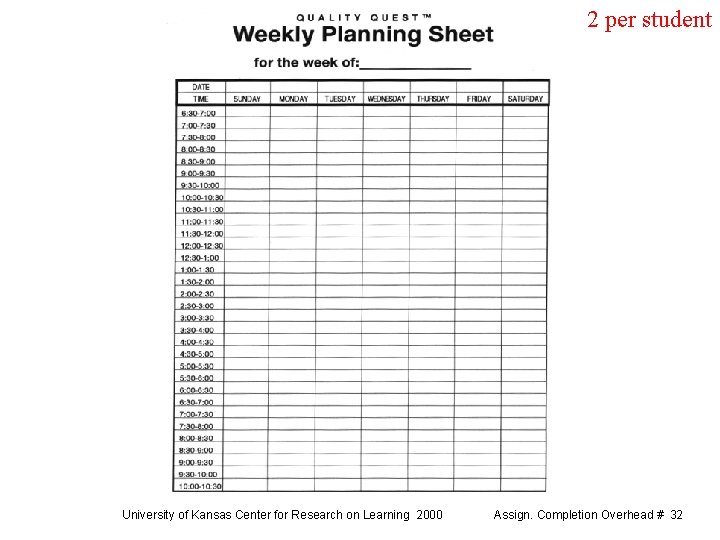 2 per student University of Kansas Center for Research on Learning 2000 Assign. Completion