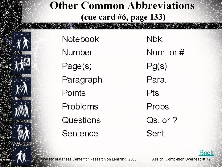 Other Common Abbreviations (cue card #6, page 133) Notebook Nbk. Number Num. or #