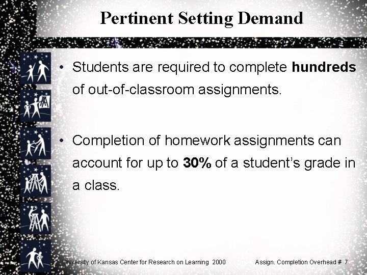 Pertinent Setting Demand • Students are required to complete hundreds of out-of-classroom assignments. •