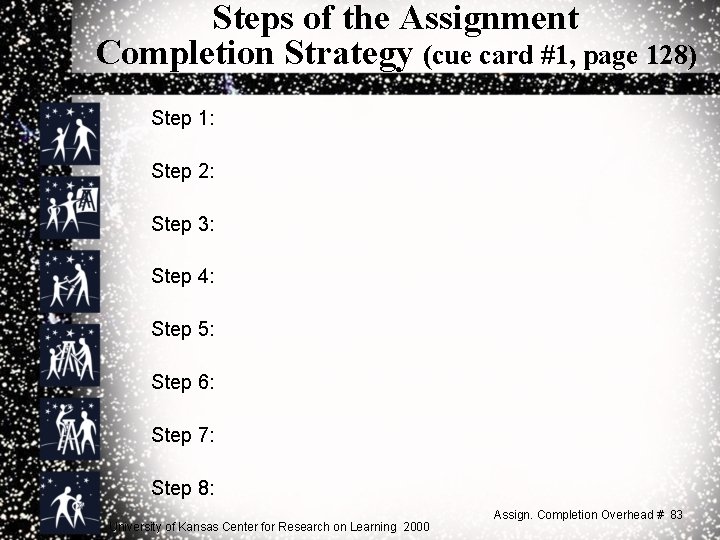 Steps of the Assignment Completion Strategy (cue card #1, page 128) Step 1: Step