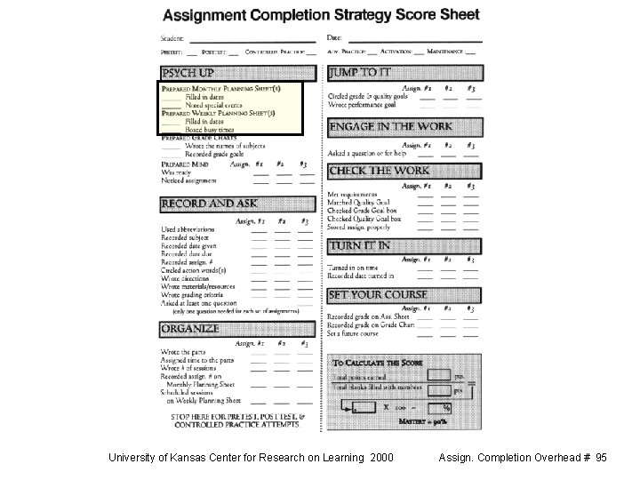 University of Kansas Center for Research on Learning 2000 Assign. Completion Overhead # 95