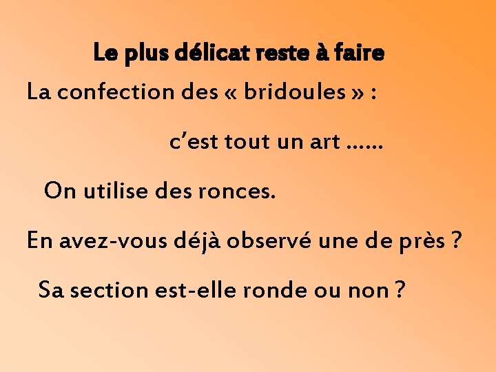 Le plus délicat reste à faire La confection des « bridoules » : c’est
