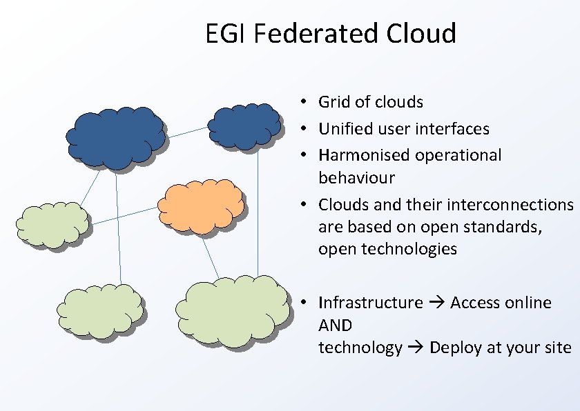 EGI Federated Cloud • Grid of clouds • Unified user interfaces • Harmonised operational