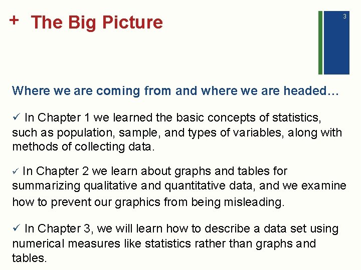 + The Big Picture 3 Where we are coming from and where we are