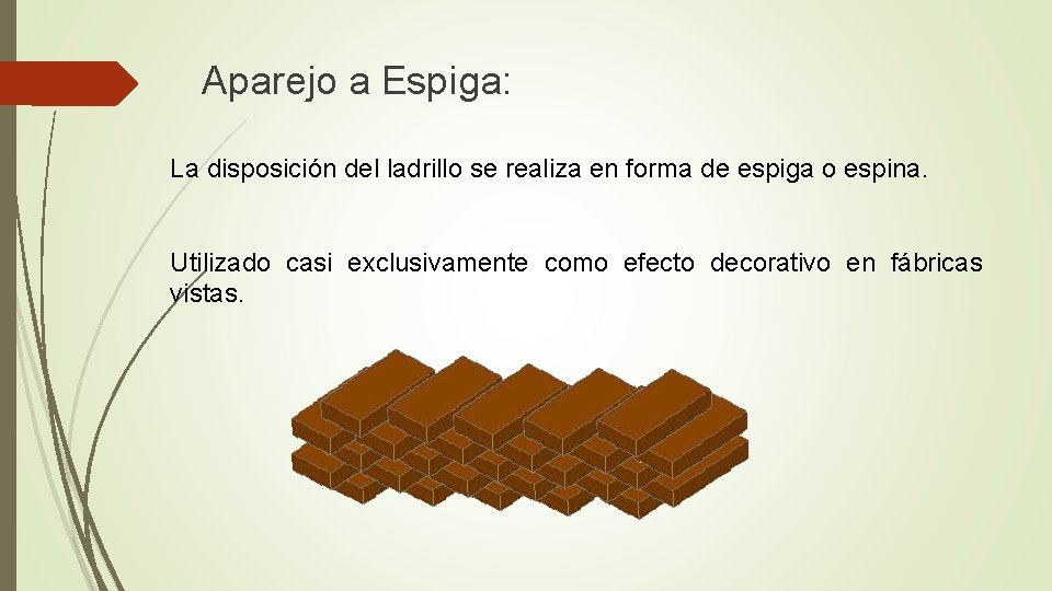  Aparejo a Espiga: La disposición del ladrillo se realiza en forma de espiga