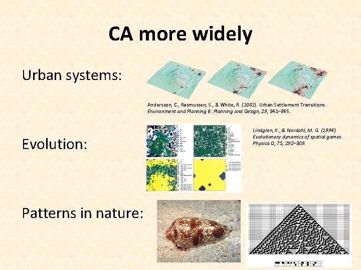 CA more widely Urban systems: Andersson, C. , Rasmussen, S. , & White, R.