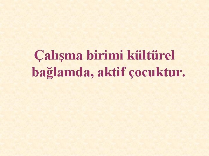 Çalışma birimi kültürel bağlamda, aktif çocuktur. 7 Çalışma birimi kültürel bağlamda, aktif çocuktur. 7