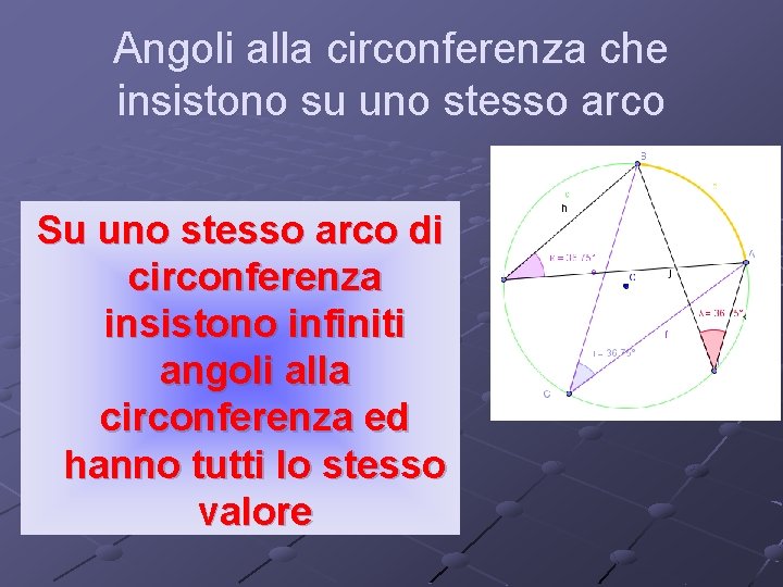 Angoli alla circonferenza che insistono su uno stesso arco Su uno stesso arco di