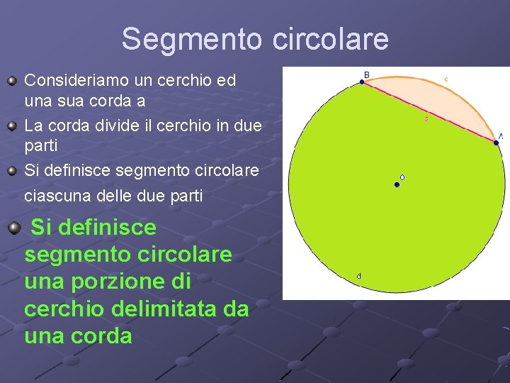 Segmento circolare Consideriamo un cerchio ed una sua corda a La corda divide il