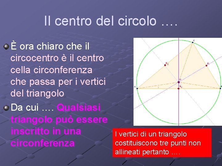 Il centro del circolo …. È ora chiaro che il circocentro è il centro