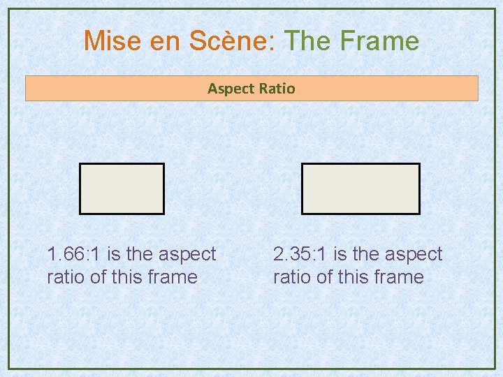Mise en Scène: The Frame Aspect Ratio 1. 66: 1 is the aspect ratio Mise en Scène: The Frame Aspect Ratio 1. 66: 1 is the aspect ratio