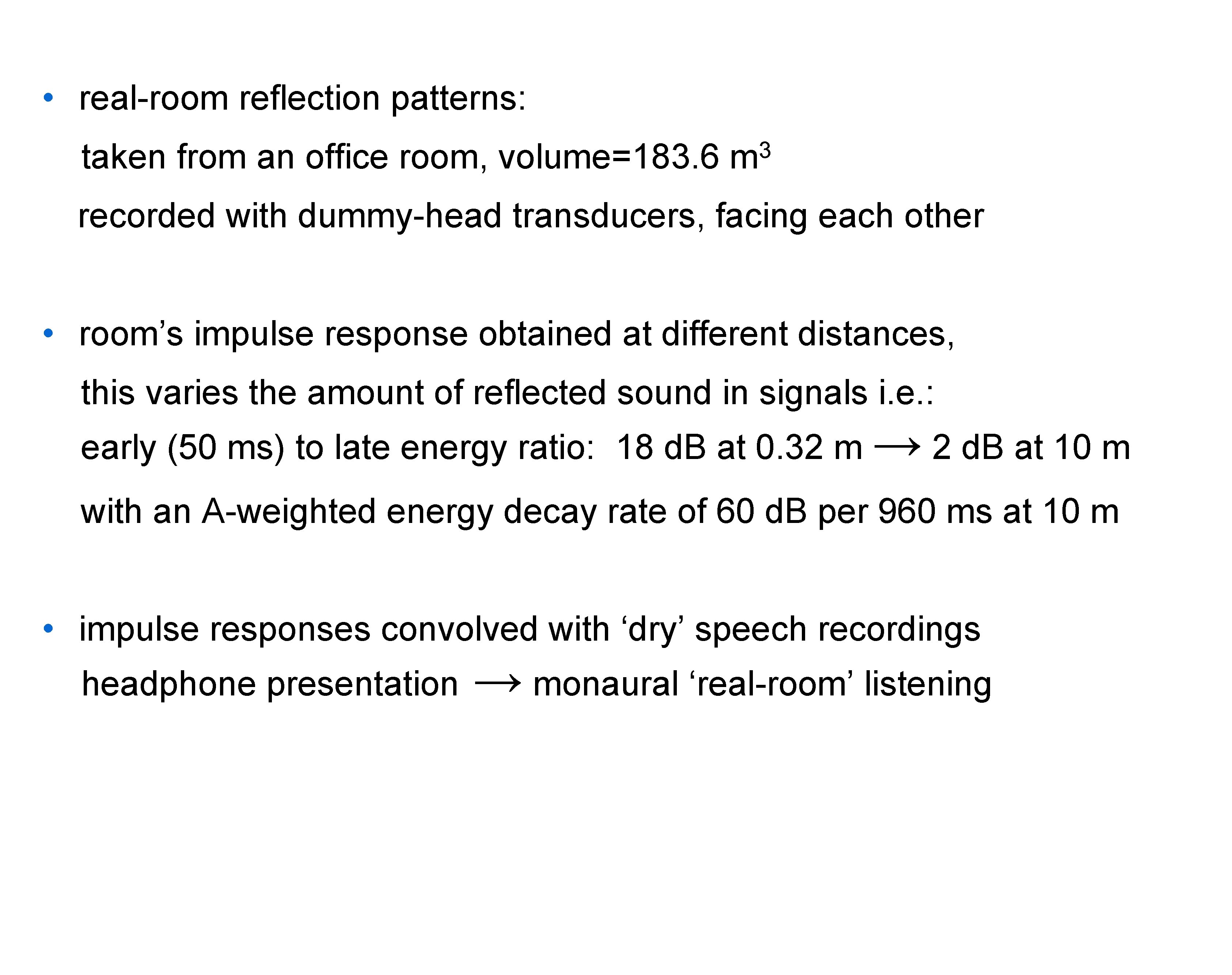  • real-room reflection patterns: taken from an office room, volume=183. 6 3 m