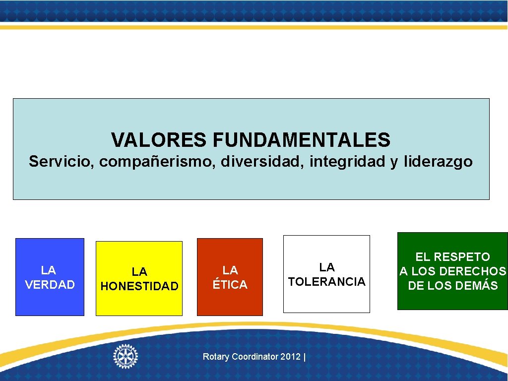 VALORES FUNDAMENTALES Servicio, compañerismo, diversidad, integridad y liderazgo LA VERDAD LA HONESTIDAD LA ÉTICA