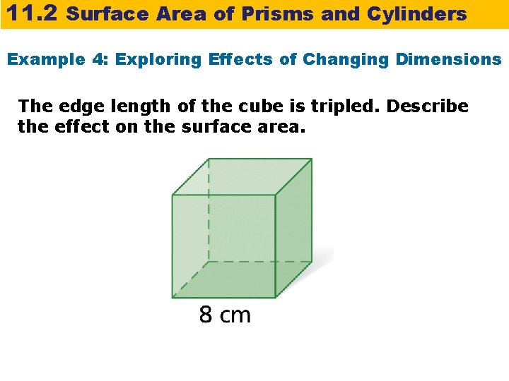 11. 2 Surface Area of Prisms and Cylinders Example 4: Exploring Effects of Changing