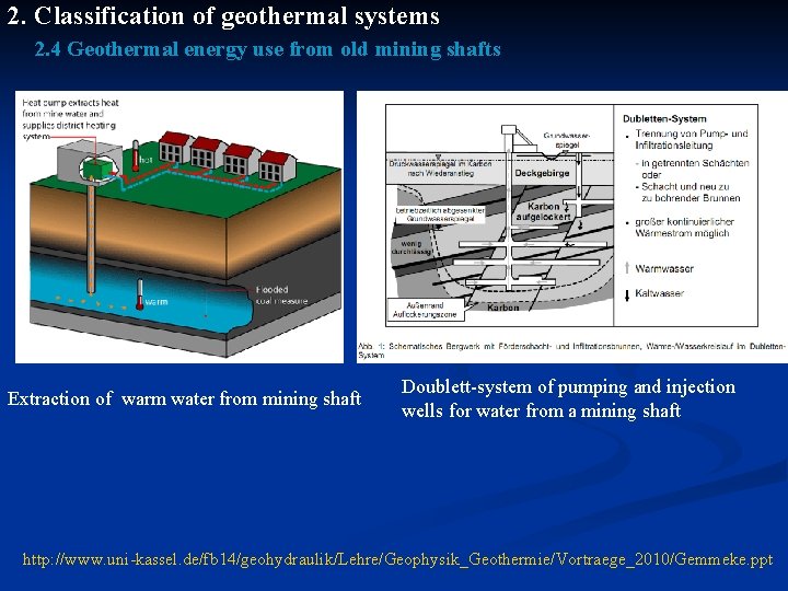 2. Classification of geothermal systems 2. 4 Geothermal energy use from old mining shafts