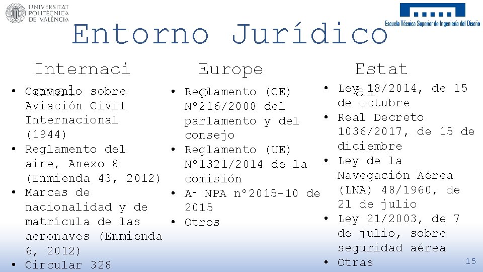 Entorno Jurídico • Internaci Convenio sobre onal • Aviación Civil Internacional (1944) • Reglamento