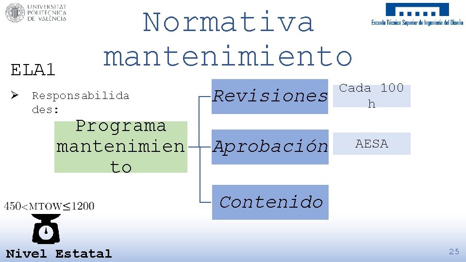 ELA 1 Ø Normativa mantenimiento Responsabilida des: Programa mantenimien to Revisiones Cada 100 h