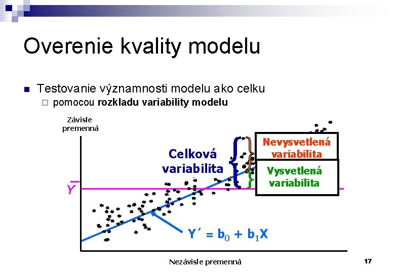 Overenie kvality modelu n Testovanie významnosti modelu ako celku ¨ pomocou rozkladu variability modelu