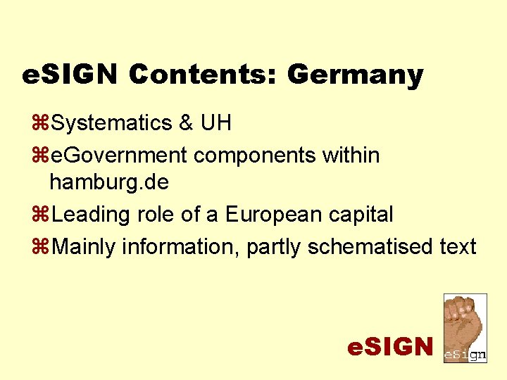 e. SIGN Contents: Germany z. Systematics & UH ze. Government components within hamburg. de