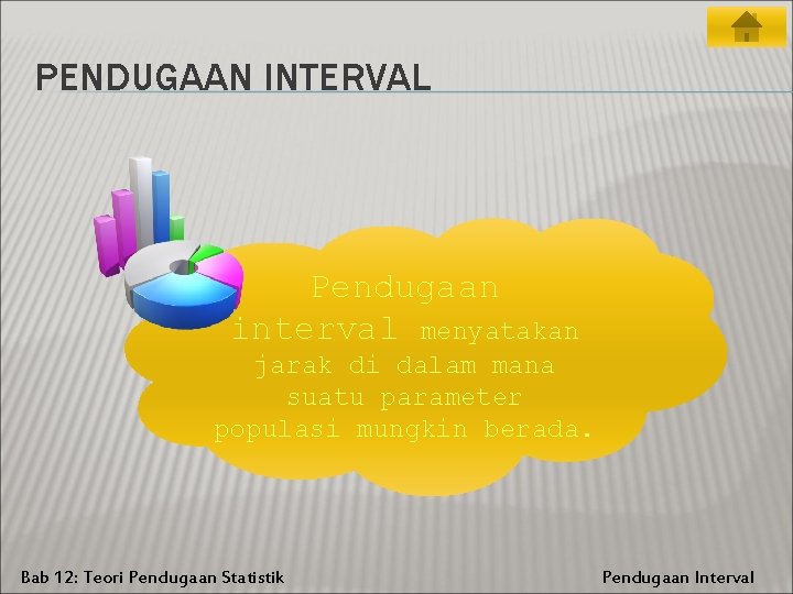 PENDUGAAN INTERVAL Pendugaan interval menyatakan jarak di dalam mana suatu parameter populasi mungkin berada.