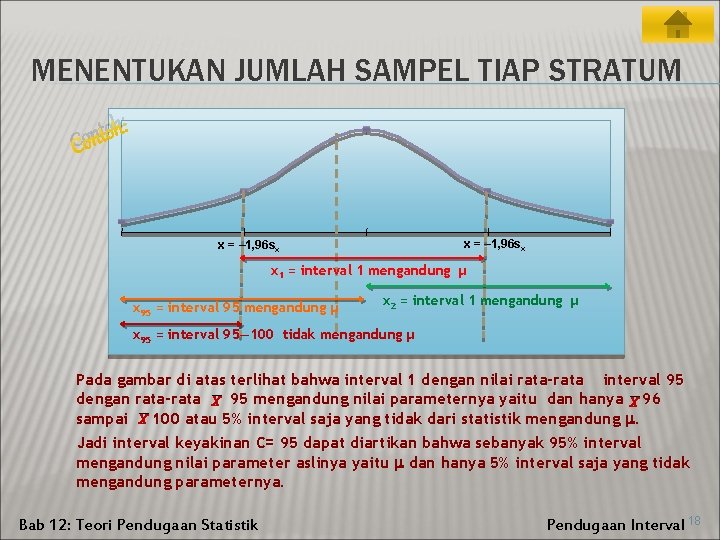 MENENTUKAN JUMLAH SAMPEL TIAP STRATUM h: o t n Co x = – 1,