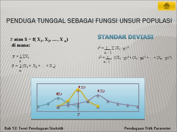 PENDUGA TUNGGAL SEBAGAI FUNGSI UNSUR POPULASI atau S = f( X 1, X 2,