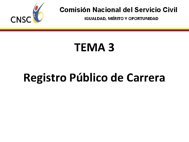 Comisión Nacional del Servicio Civil IGUALDAD, MÉRITO Y OPORTUNIDAD TEMA 3 Registro Público de