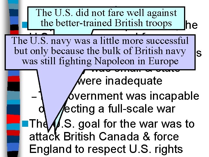 War The U. S. did not of fare 1812 well against the better-trained British