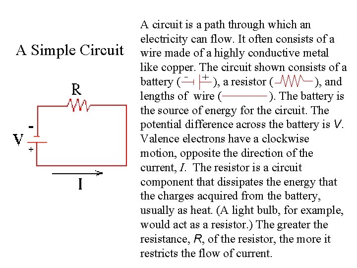 A Simple Circuit A circuit is a path through which an electricity can flow.
