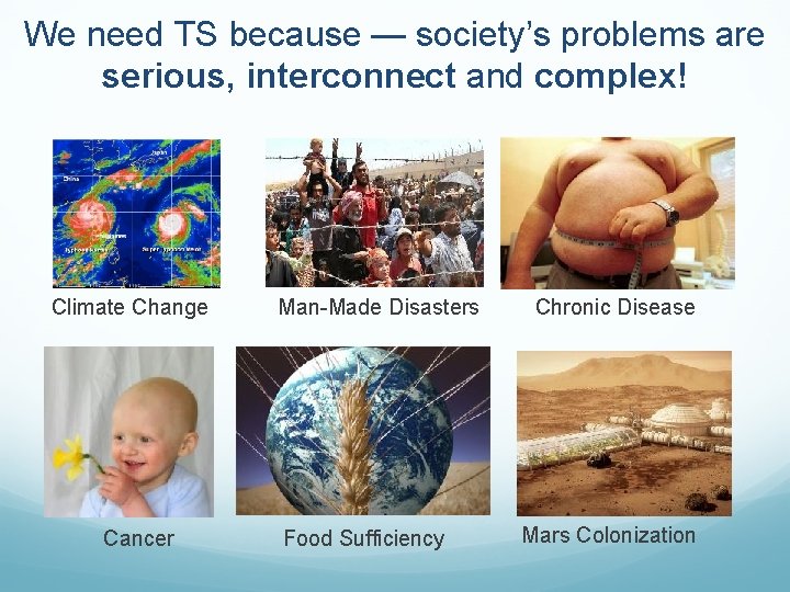 We need TS because — society’s problems are serious, interconnect and complex! Climate Change