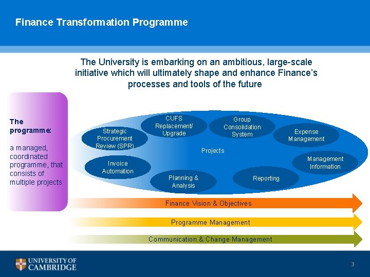 Finance Transformation Programme The University is embarking on an ambitious, large-scale initiative which will