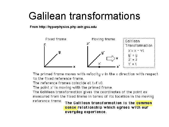 Galilean transformations From http: //hyperphysics. phy-astr. gsu. edu 