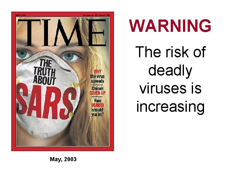 WARNING The risk of deadly viruses is increasing May, 2003 